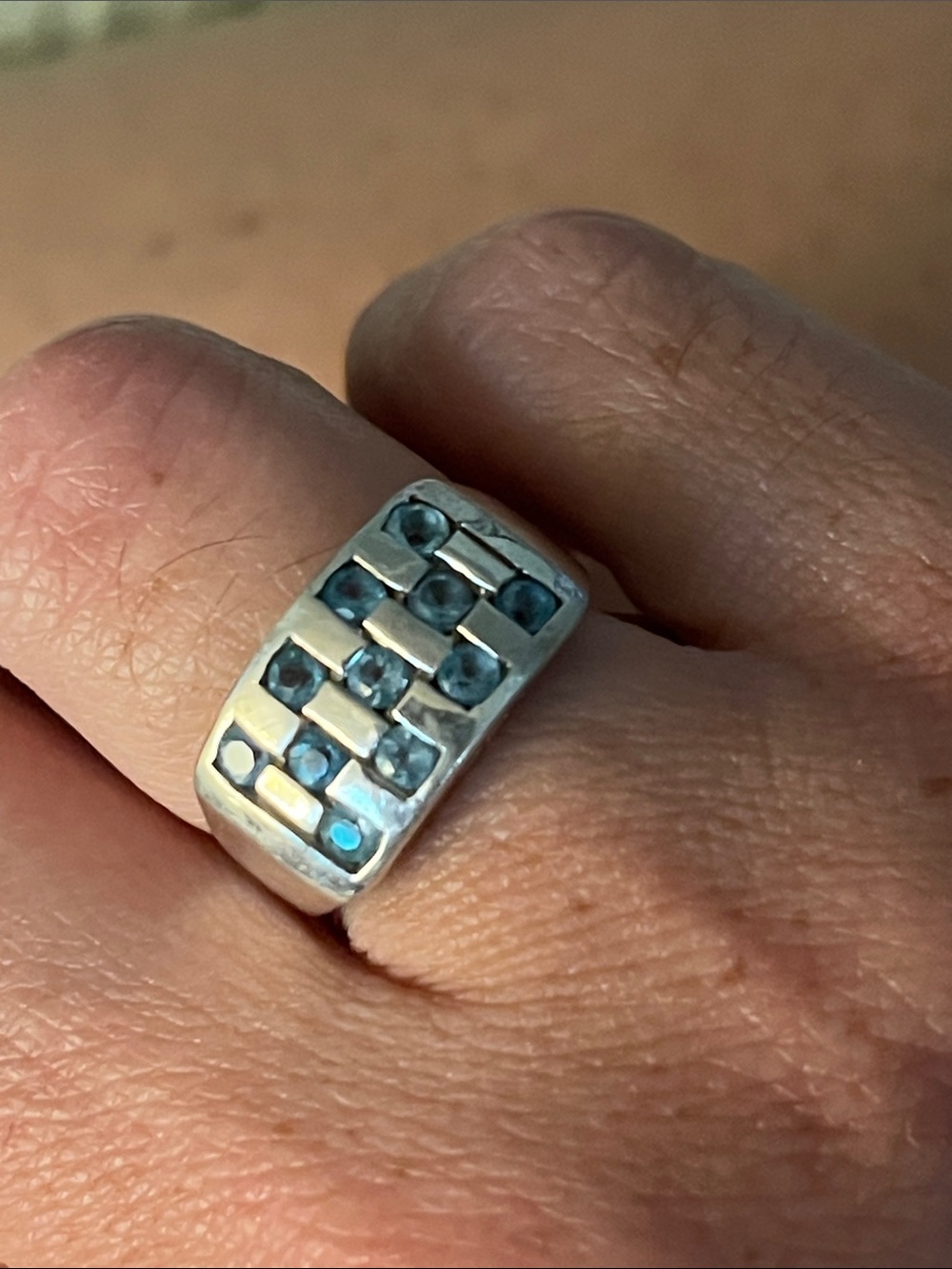 KARL LAINE Blue Topaz Checkerboard Retro Sterling ring - size 5 - Picture 14 of 16